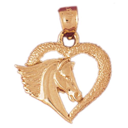 Horse In Heart Charm Pendant 14k Gold