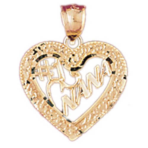 Number 1 Nana Heart Charm Pendant 14k Gold