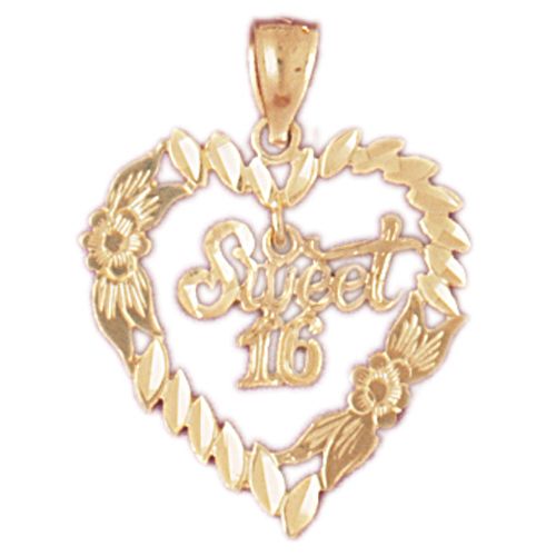Sweet 16 Heart Charm Pendant 14k Gold