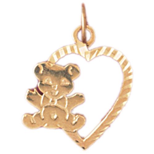 Teddy Bear Heart Charm Pendant 14k Gold
