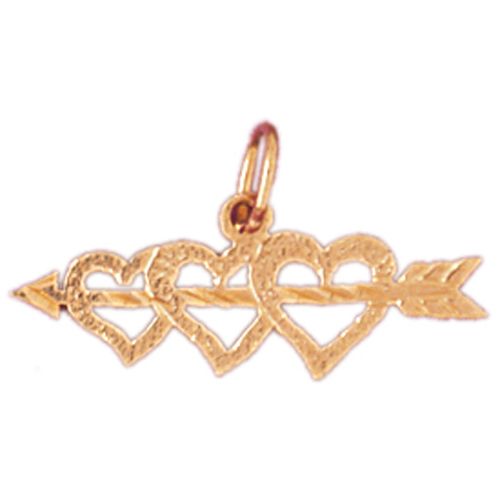 Triple Heart Cupid Arrow Charm Pendant 14k Gold