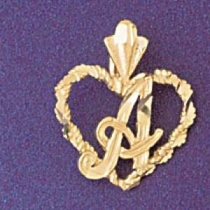 Initial A Heart Charm Pendant 14k Gold