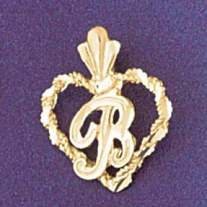 Initial B Heart Charm Pendant 14k Gold