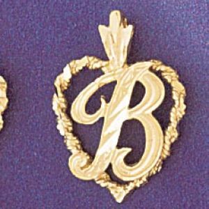 Initial B Heart Charm Pendant 14k Gold