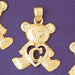 Initial C Teddy Bear Heart Charm Pendant 14k Gold