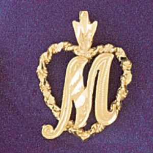 Initial M Heart Charm Pendant 14k Gold