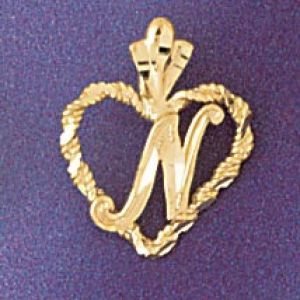 Initial N Heart Charm Pendant 14k Gold