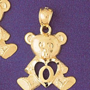 Initial O Teddy Bear Heart Charm Pendant 14k Gold