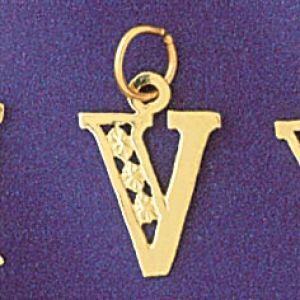 Initial V Charm Pendant 14k Gold