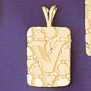 Initial V Charm Pendant 14k Gold