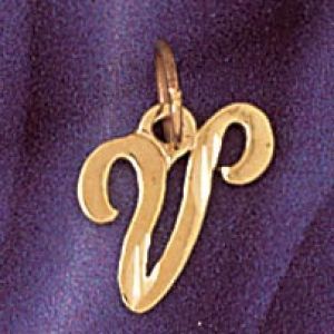 Initial V Charm Pendant 14k Gold