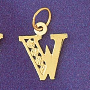 Initial W Charm Pendant 14k Gold