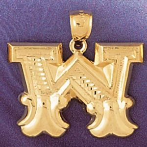 Initial W Charm Pendant 14k Gold