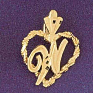 Initial W Heart Charm Pendant 14k Gold