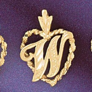 Initial W Heart Charm Pendant 14k Gold
