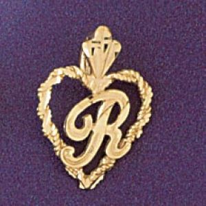Initial R Heart Charm Pendant 14k Gold