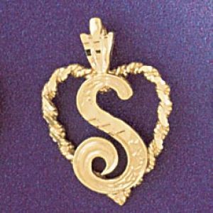 Initial S Heart Charm Pendant 14k Gold