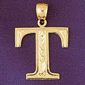 Initial T Charm Pendant 14k Gold