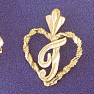 Initial T Heart Charm Pendant 14k Gold