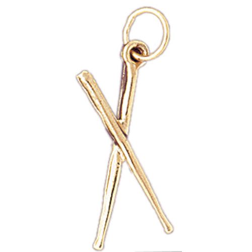 3D Drum Sticks Charm Pendant 14k Gold