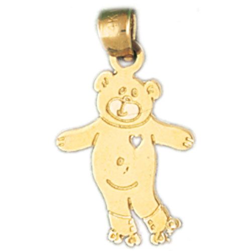 Teddy Bear With Heart Charm Pendant 14k Gold
