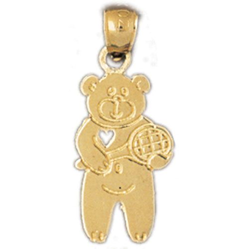 Teddy Bear With Heart Charm Pendant 14k Gold