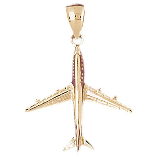3D Airplane Jet Charm Pendant 14k Gold