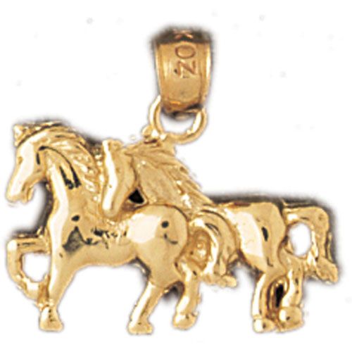 Horses Charm Pendant 14k Gold