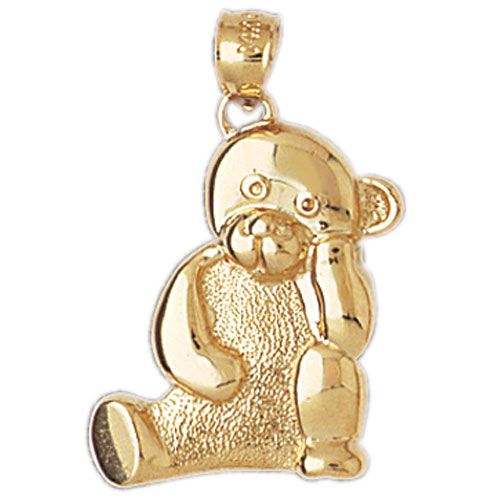 Teddy Bear Charm Pendant 14k Gold