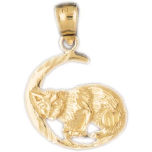 Cat Kitten on Moon Charm Pendant 14k Gold