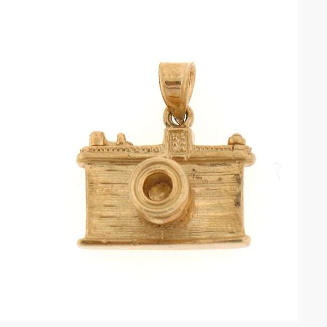 3D Camera Charm Pendant 14k Gold