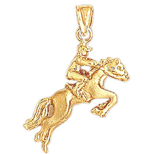 Horse and Horseman Charm Pendant 14k Gold