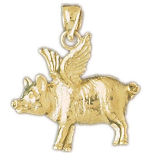 Flying Pig Charm Pendant 14k Gold