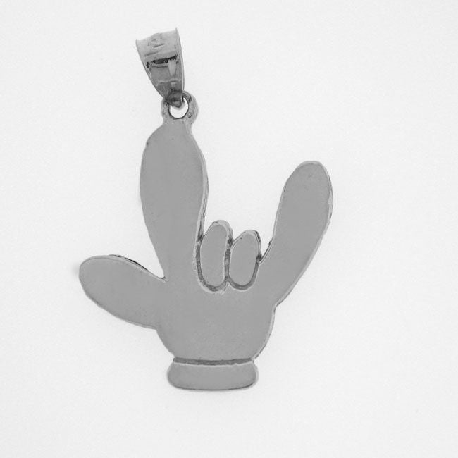 "I Love You" Hand-Sign Charm Pendant 14k White Gold