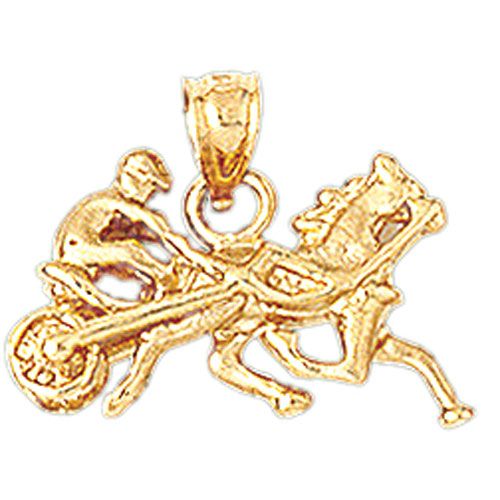 Horse with Wagon Charm Pendant 14k Gold