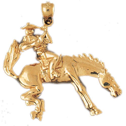 Cowboy On Wild Horse Charm Pendant 14k Gold