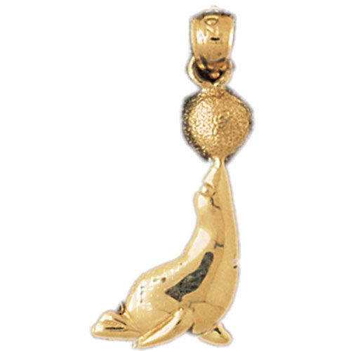 Seal and Ball Charm Pendant 14k Gold