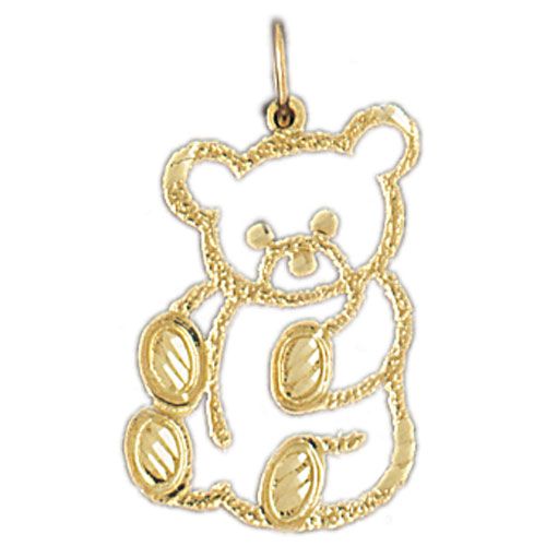 Teddy Bear Charm Pendant 14k Gold