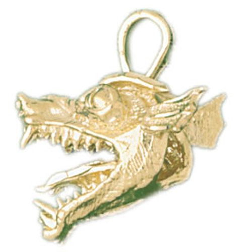 3D Dragon Head Charm Pendant 14k Gold