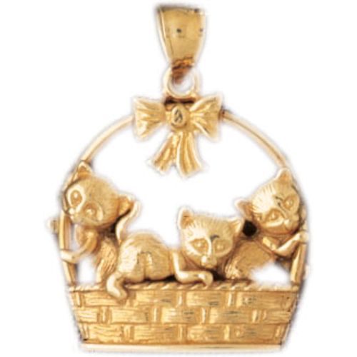 Cat Kitten in Basket Charm Pendant 14k Gold