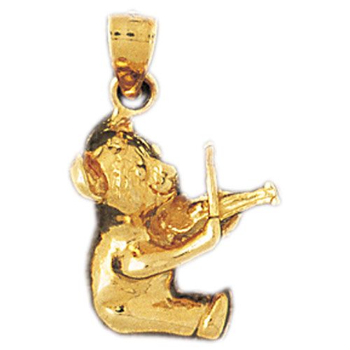 Teddy Bear With Violin Charm Pendant 14k Gold