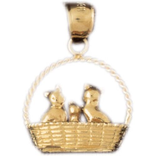 3D Cat Kitten in Basket Charm Pendant 14k Gold
