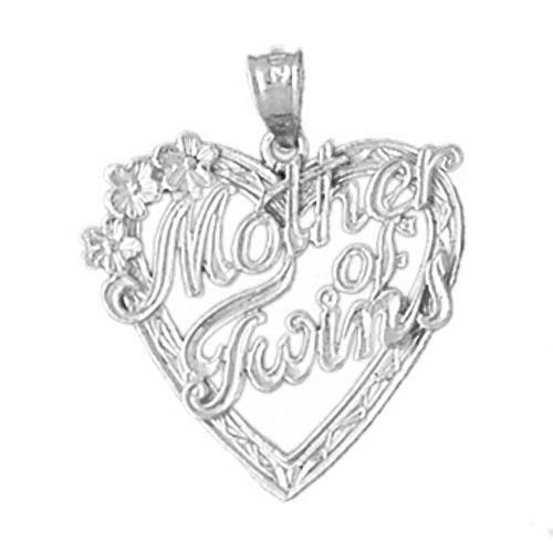 Mother Of Twins Charm Pendant 14k White Gold