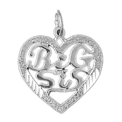 Big Sister Heart Charm Pendant 14k White Gold