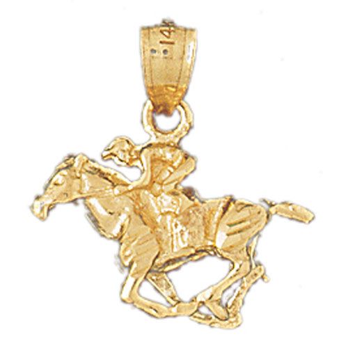 3D Horse and Horseman Charm Pendant 14k Gold