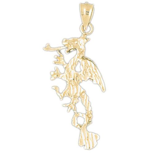 3D Dragon Charm Pendant 14k Gold