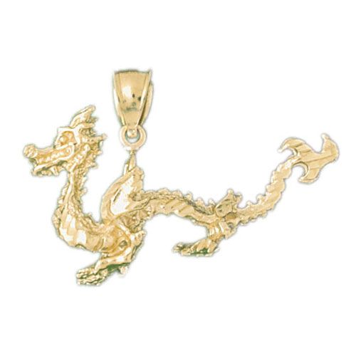 3D Dragon Charm Pendant 14k Gold