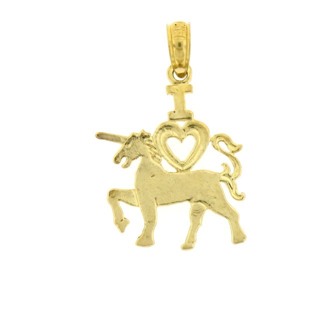 Unicorn With Heart Charm Pendant 14k Gold