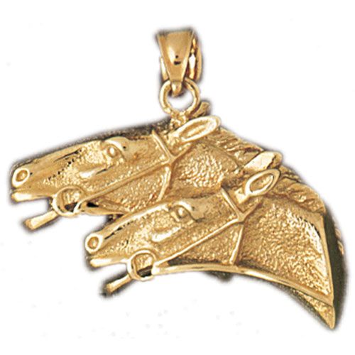 Double Horse Head Charm Pendant 14k Gold