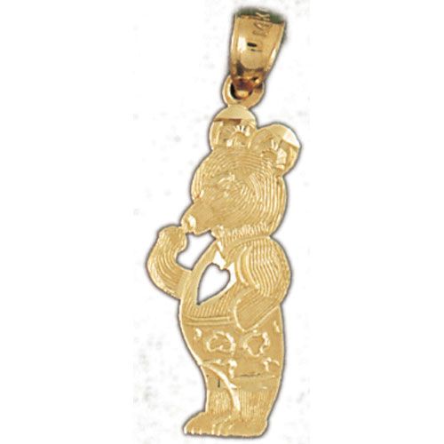 Teddy Bear With Heart Charm Pendant 14k Gold